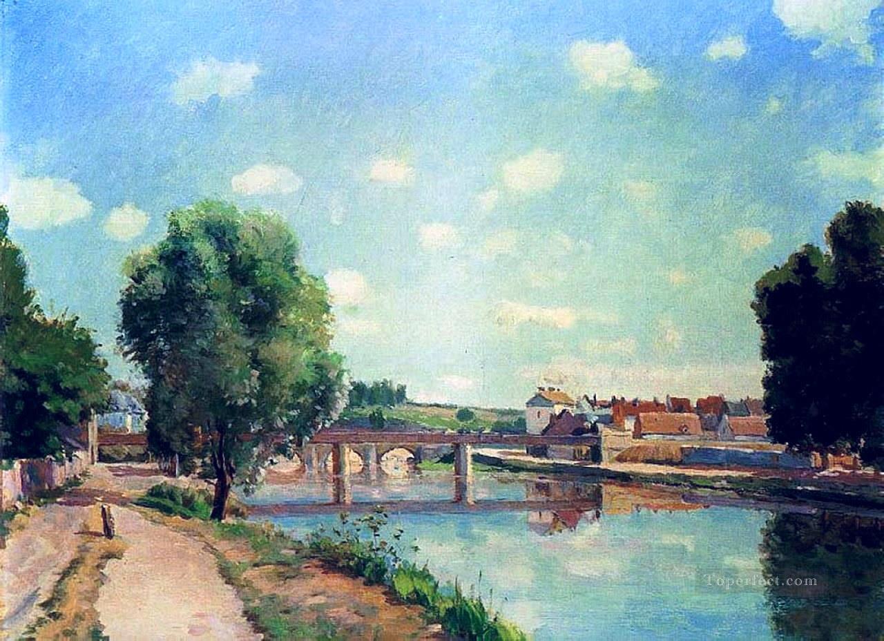the railway bridge pontoise Camille Pissarro Landscapes river Oil Paintings